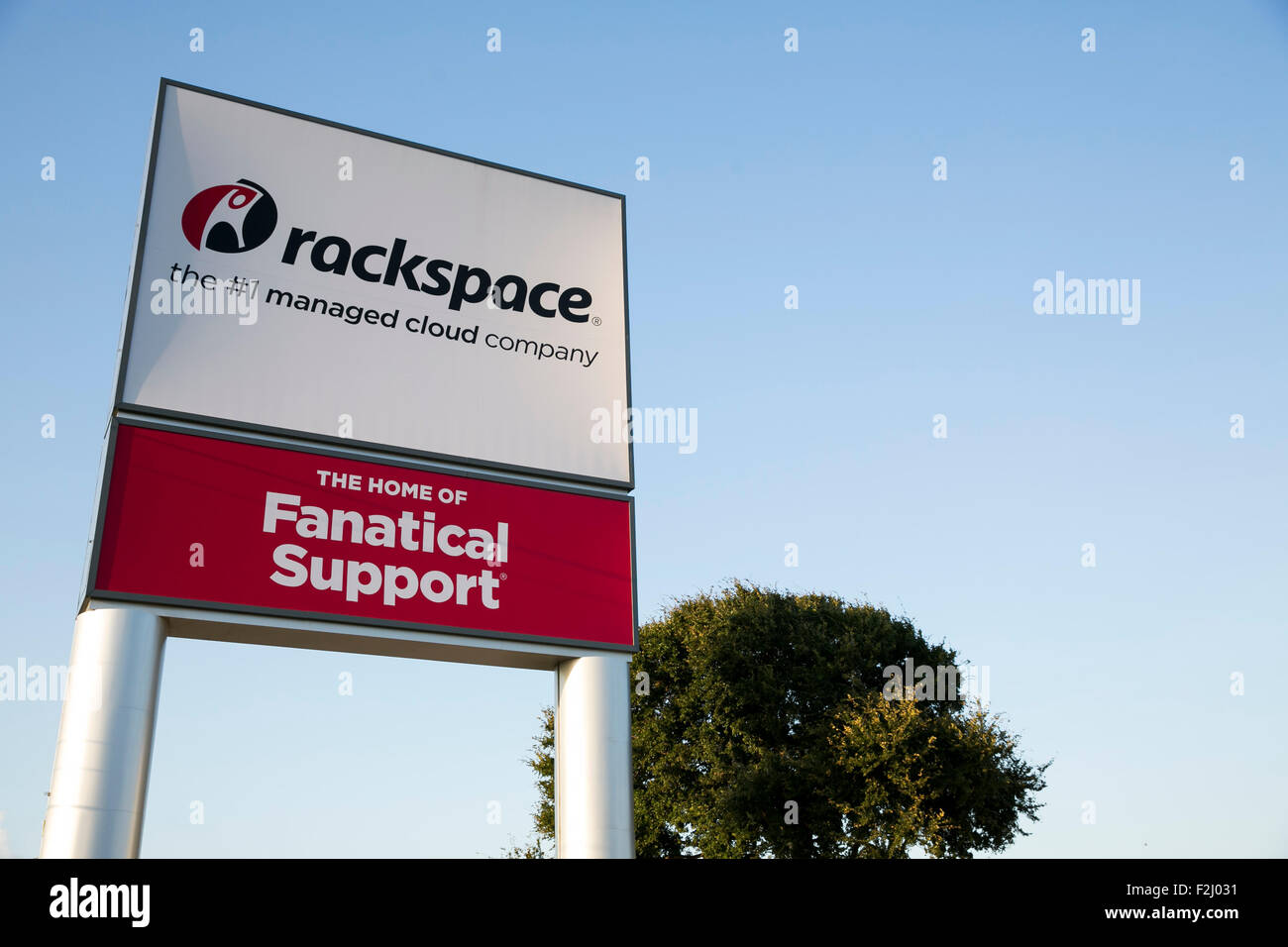 A logo sign outside of the headquarters of Rackspace Inc., in San Antonio, Texas on September 8