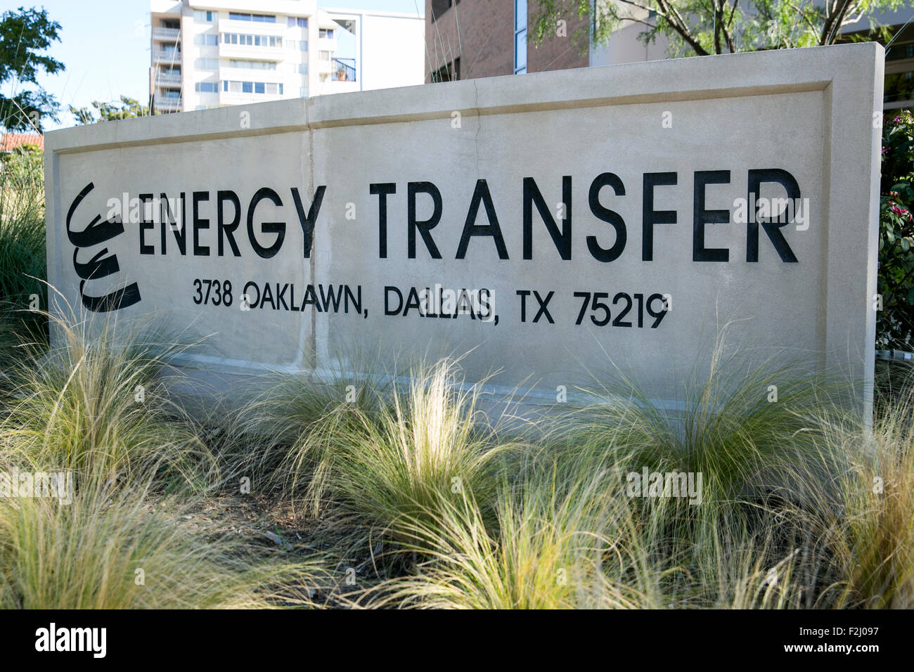 A logo sign outside of the headquarters of Energy Transfer Equity in Dallas, Texas on September 12, 2015. Stock Photo