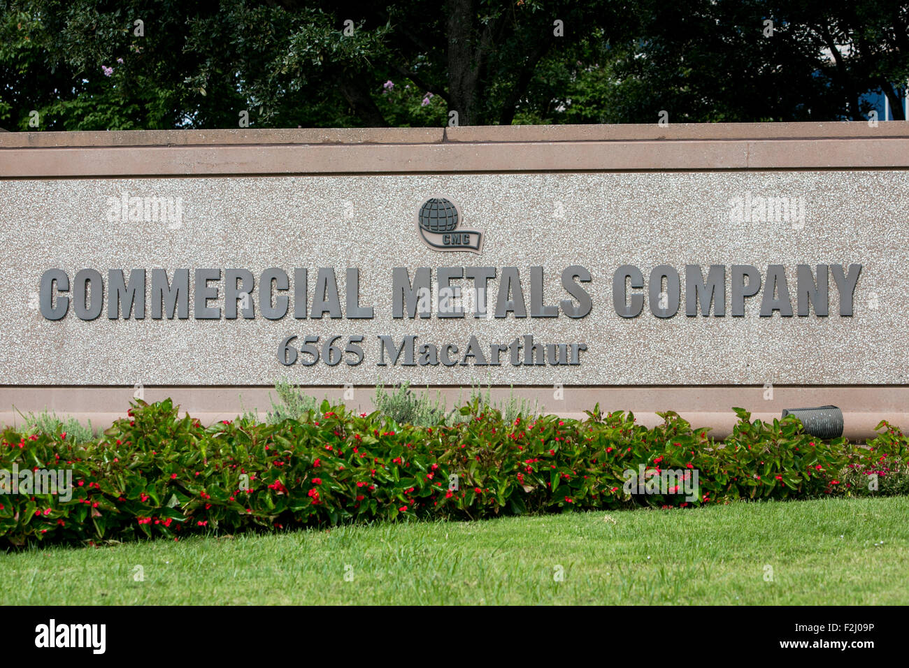 A logo sign outside of the headquarters of the Commercial Metals Company in Irving, Texas on September 13, 2015. Stock Photo