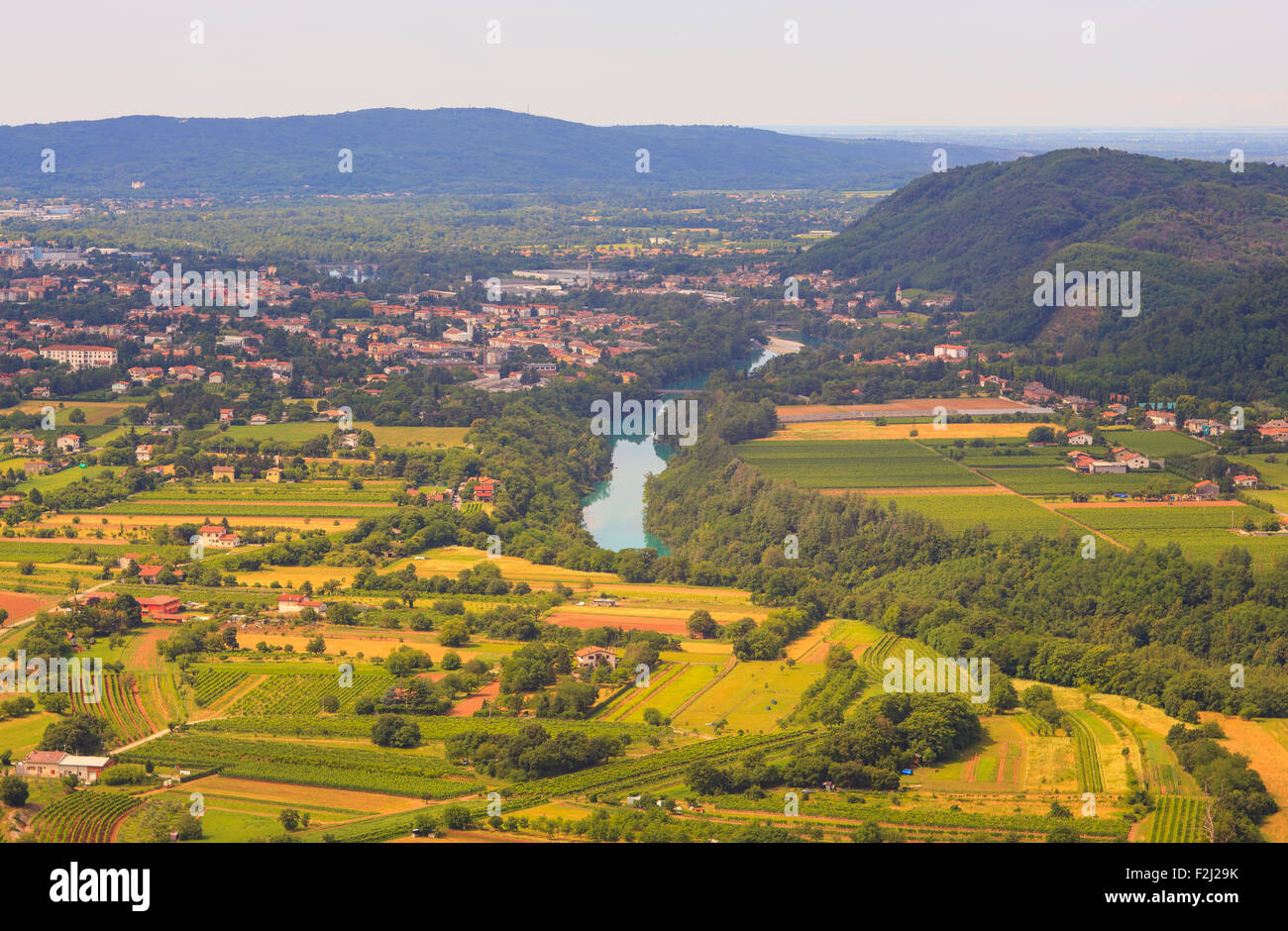 Gorizia and Nova Gorica view from Sabotin mountain Stock Photo