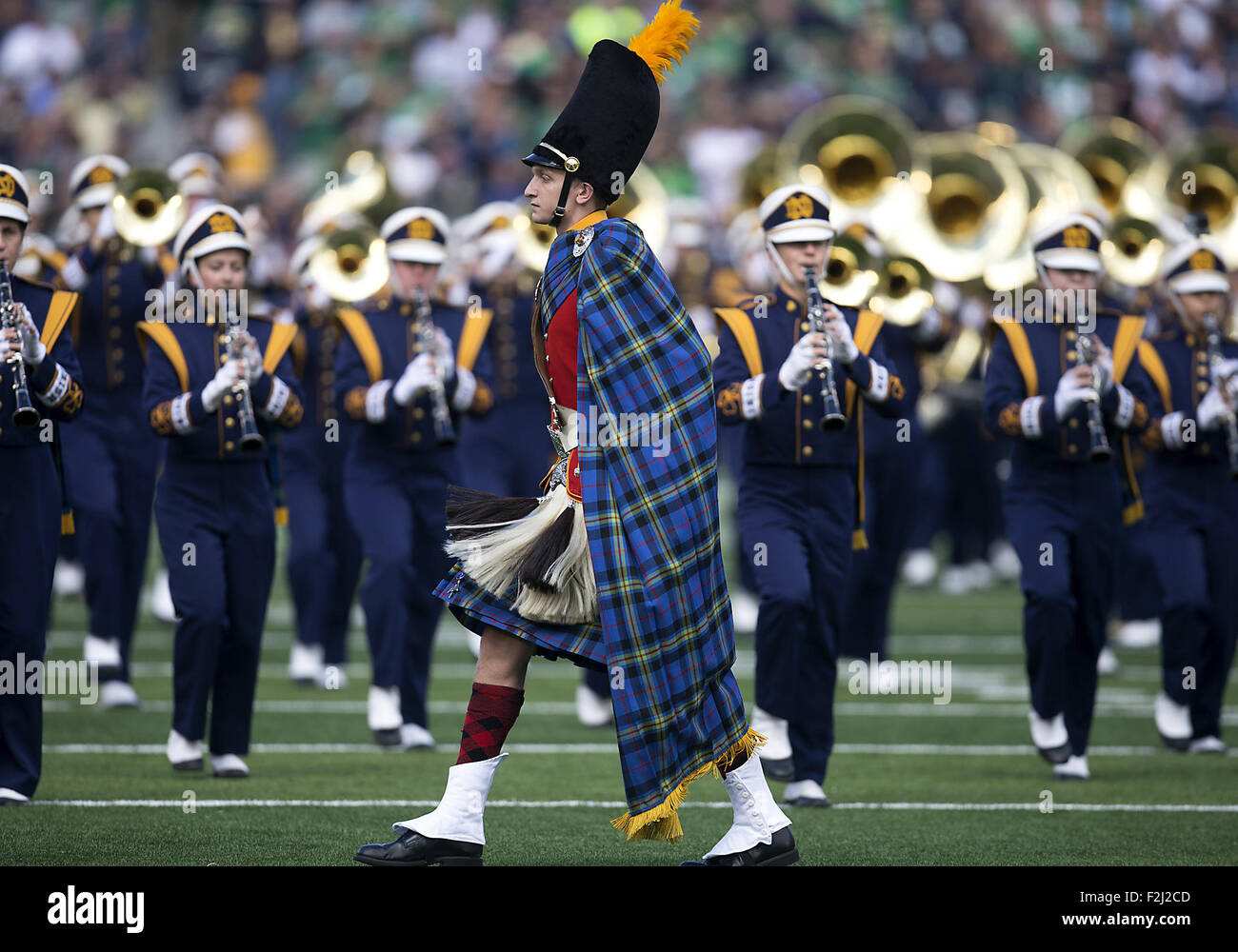 South Bend, Indiana, USA. 19th Sep, 2015. Notre Dame band marches onto