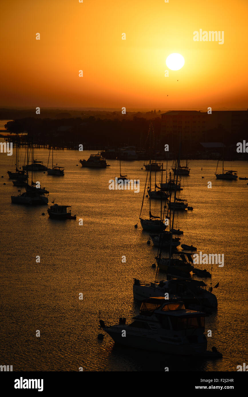 Silhouette of boats in the Atlantic ocean, Fort Myers, Lee County, Florida, USA Stock Photo
