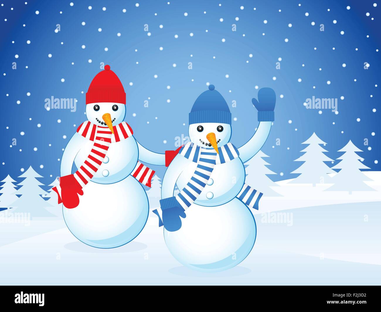 Winter background landscape with snow mans. Vector illustration Stock ...