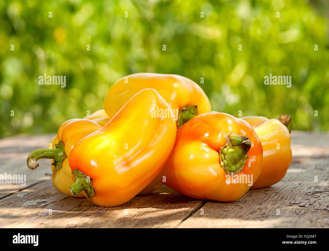 Fresh pepper vegetable on wood table Stock Photo