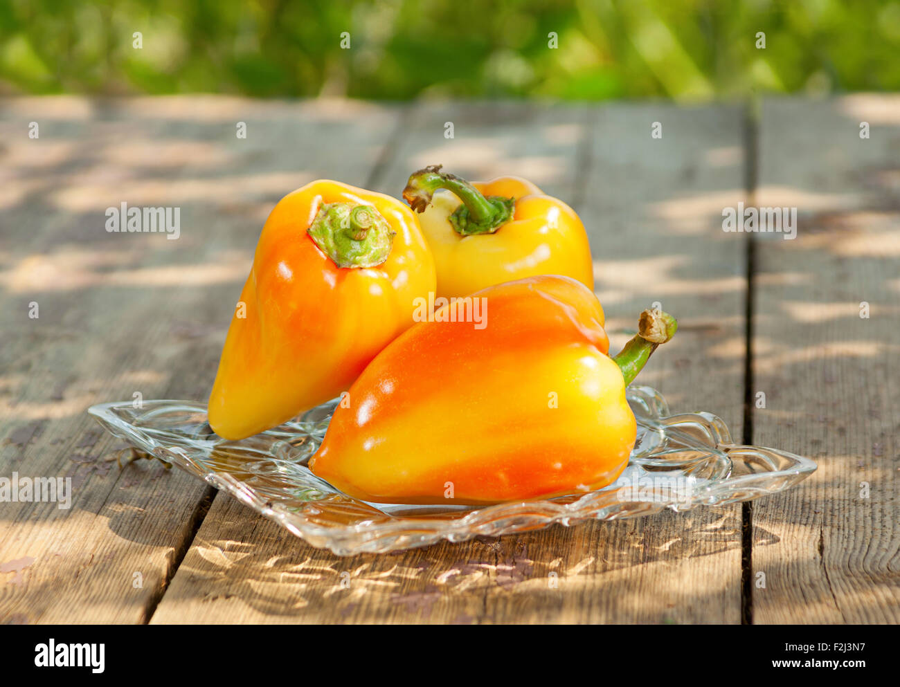 Fresh pepper vegetable on wood table Stock Photo