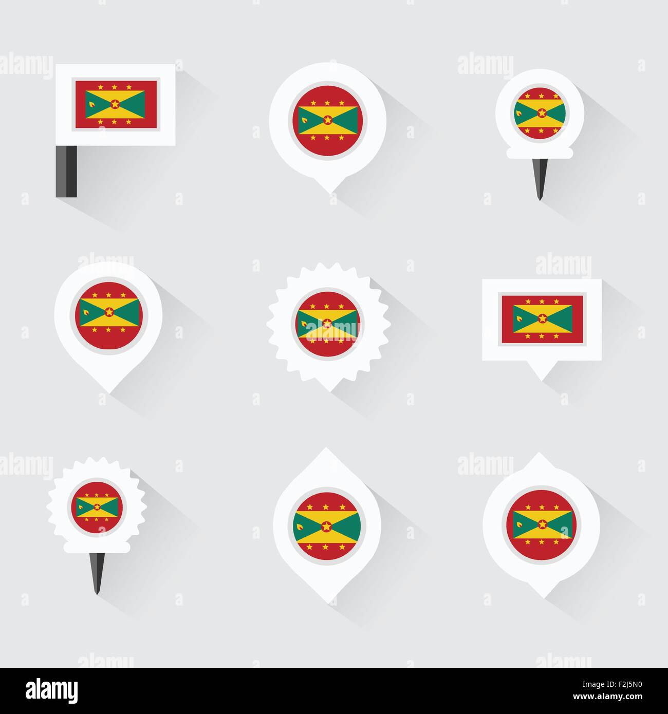 Grenada flag and pins for infographic, and map design Stock Vector