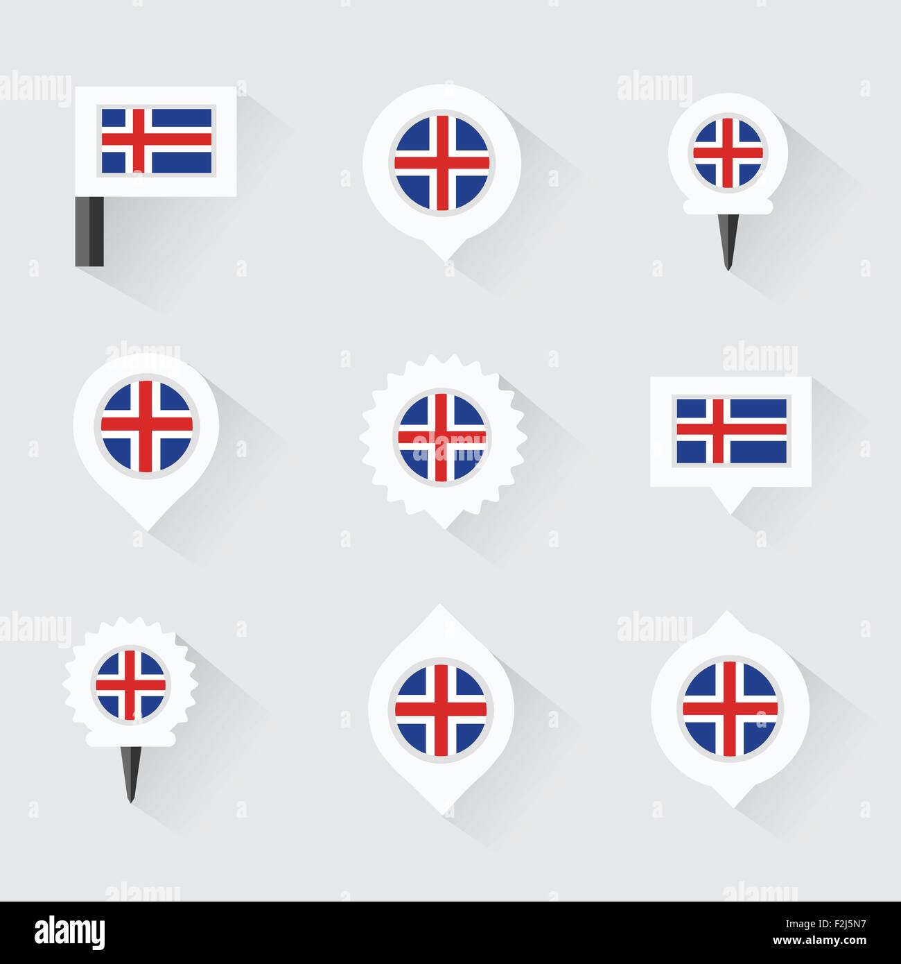 Iceland flag and pins for infographic, and map design Stock Vector