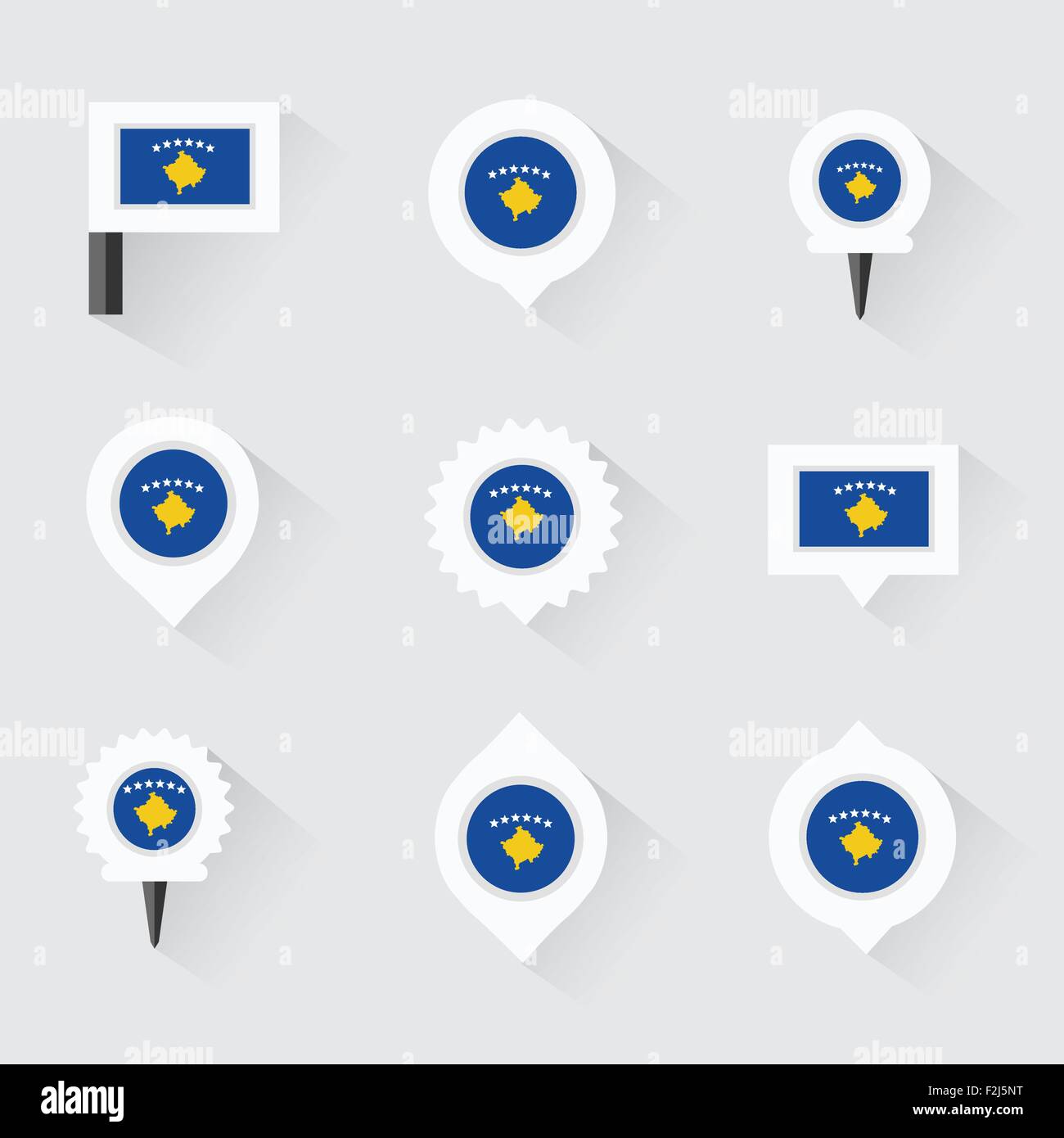 Kosovo flag and pins for infographic, and map design Stock Vector