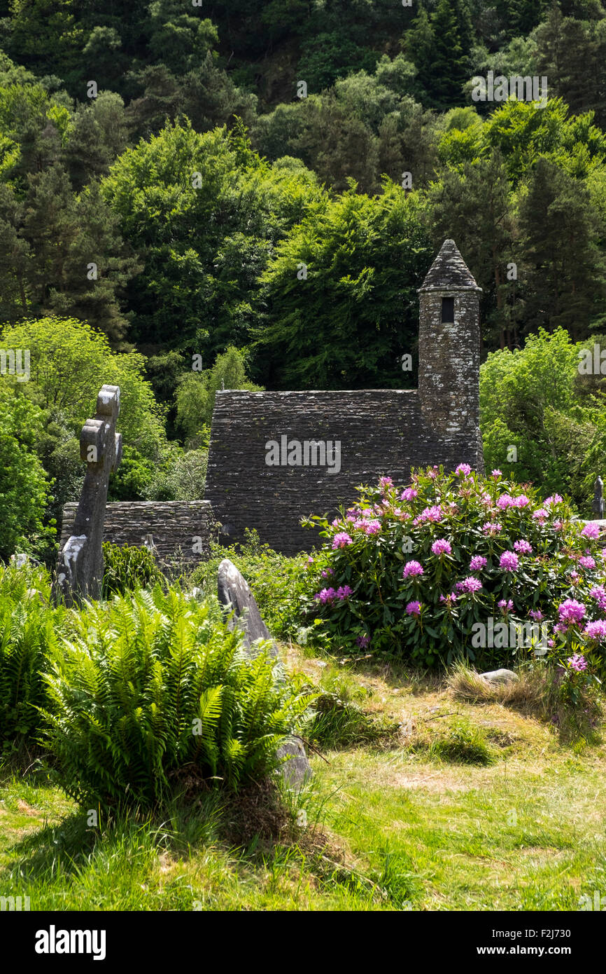 St Kevins church in Glendalough monastic city, County Wicklow, Ireland. Stock Photo