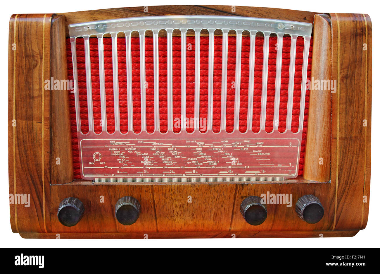 Vintage Old Wooden Tuner Radio Isolated on White Background with Clipping Path Stock Photo