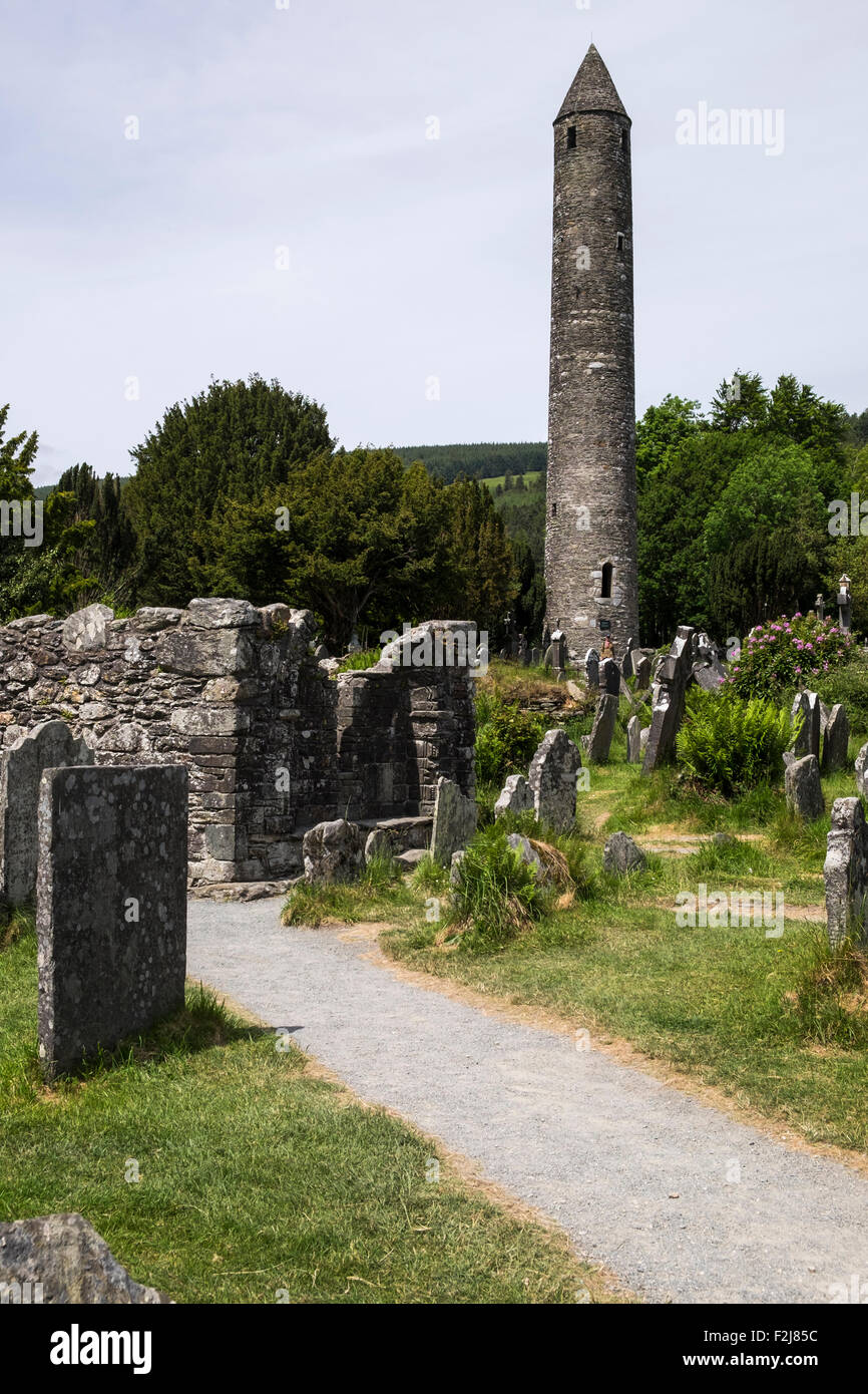 The monastic settlement at Glendalough in County Wicklow, Ireland. Stock Photo