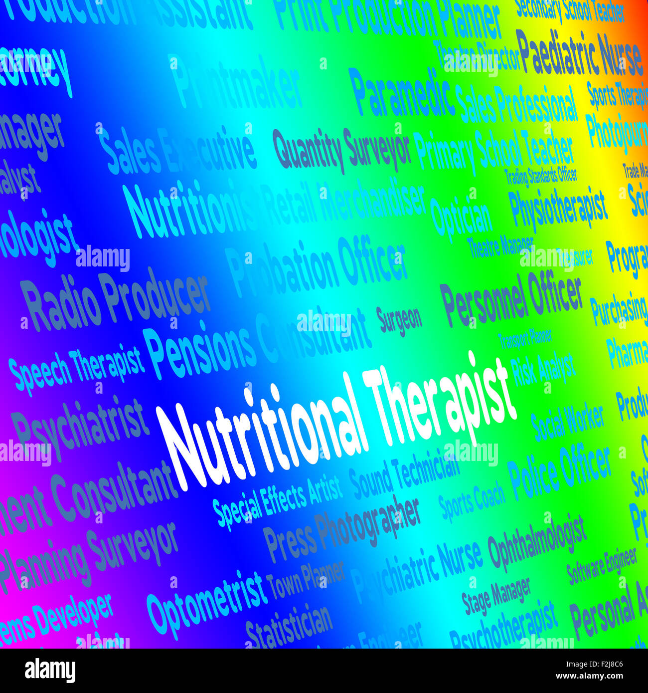 Nutritional Therapist Showing Nutrients Words And Hiring Stock Photo