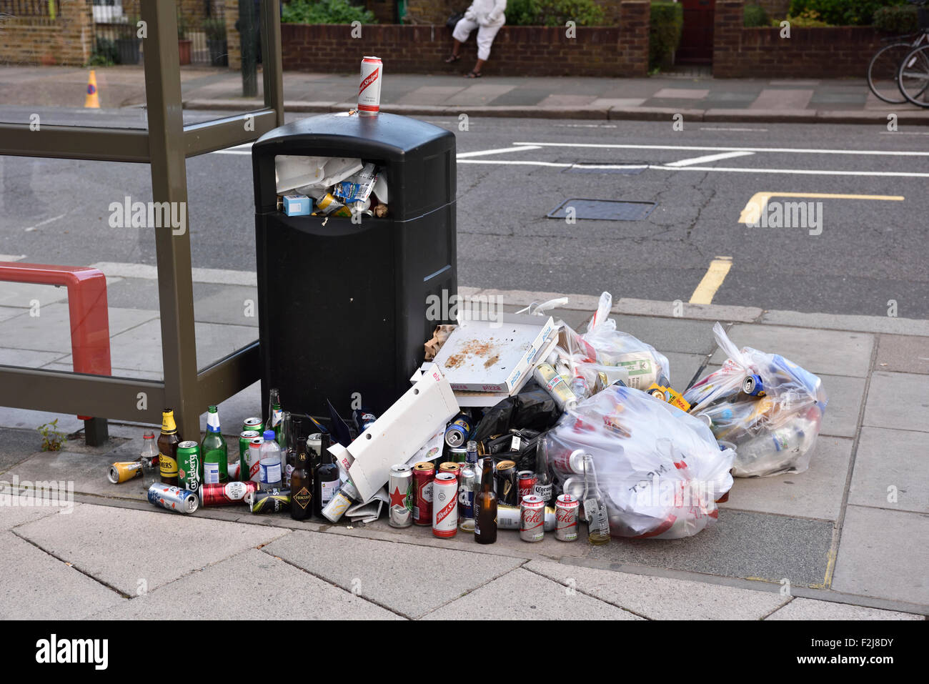 Rubbish stacked up by Twickenham stadium during the Rugby World cupq