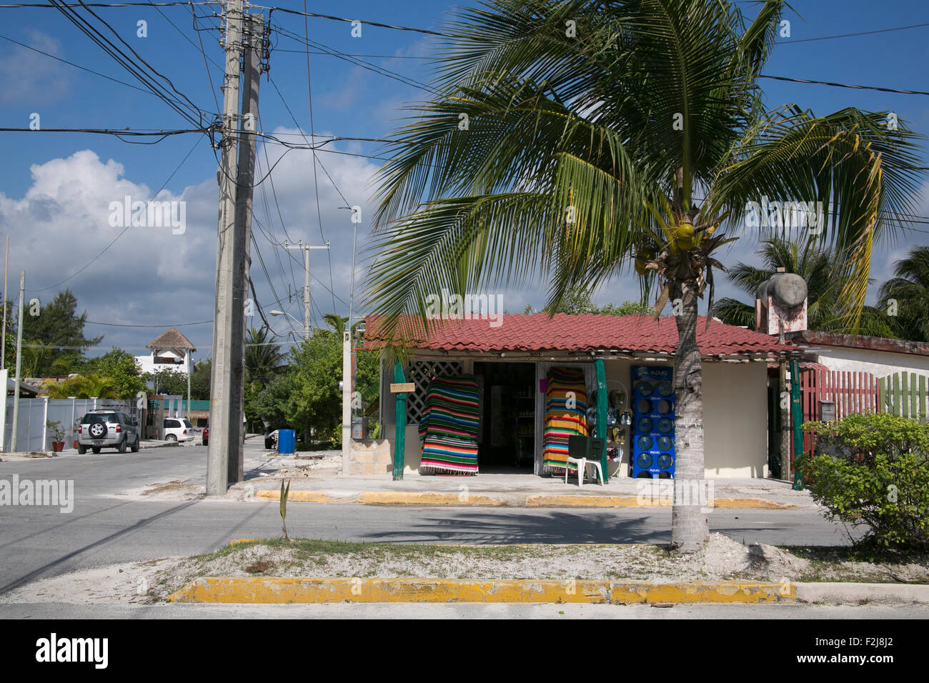 A street in Puerto Morelos, Mexico. Stock Photo