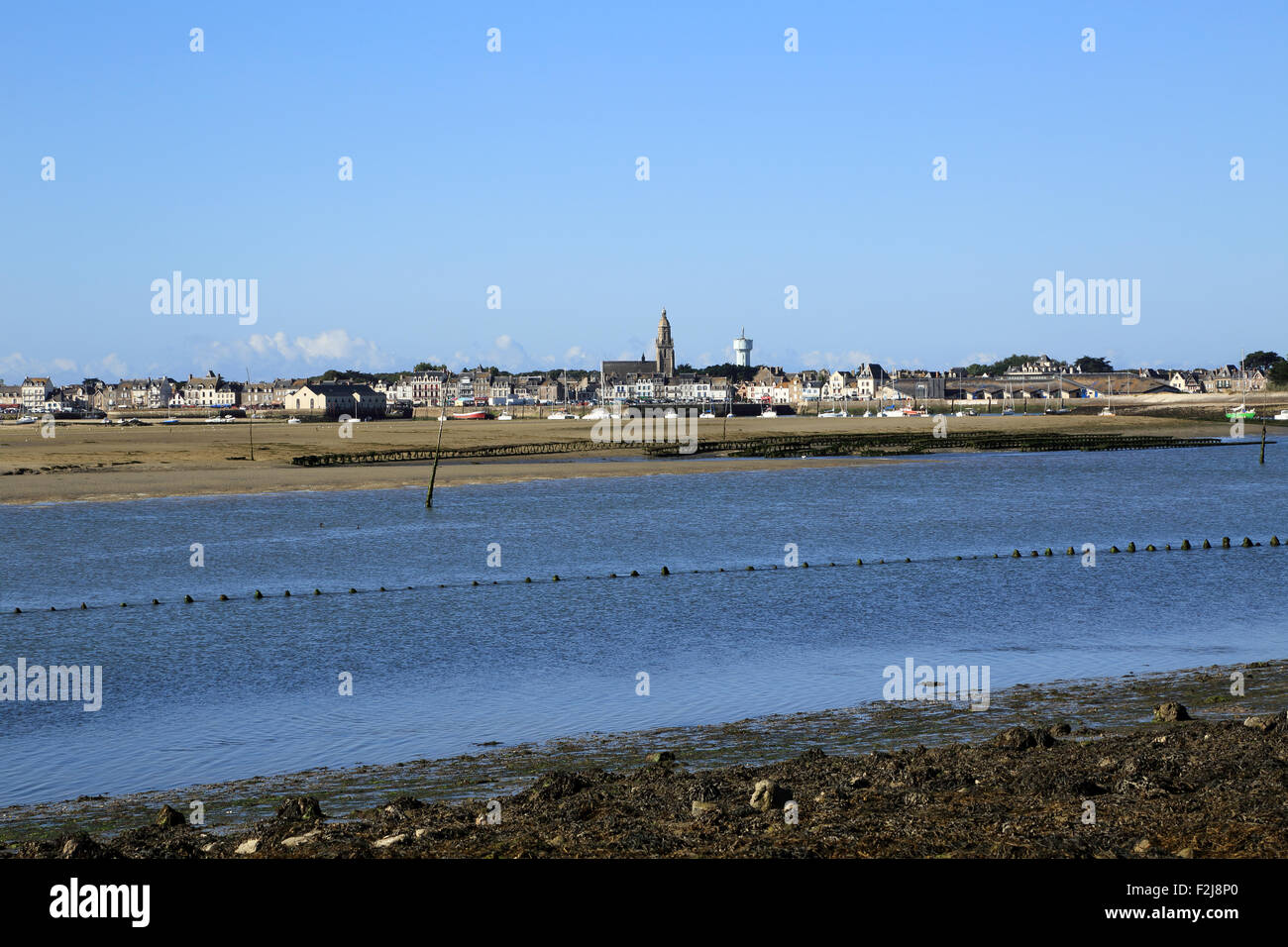 View of Le Croisic from across salt marsh at Pointe de Pen Bron, Guerande, Loire-Atlantique, France Stock Photo