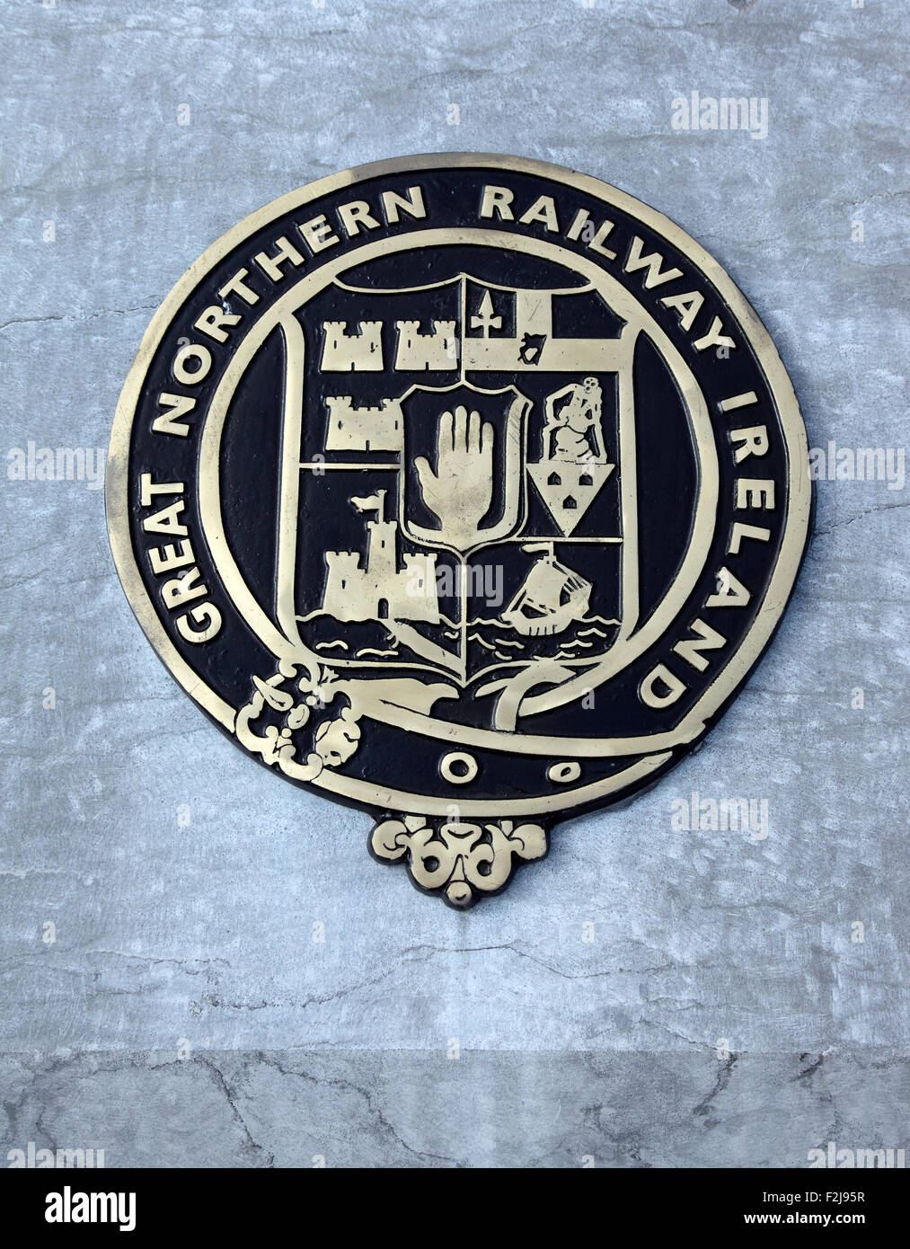 Plaque commemorating the defunct Great Northern Railway Ireland, Dundalk, Ireland Stock Photo