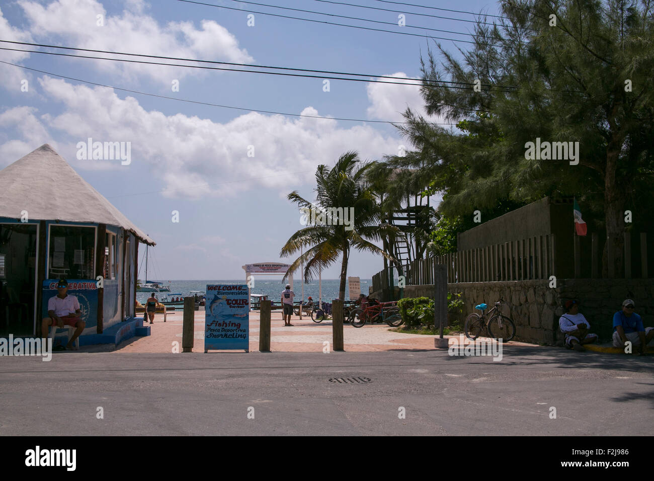 Fishing pier in Puerto Morelos, Mexico. Stock Photo