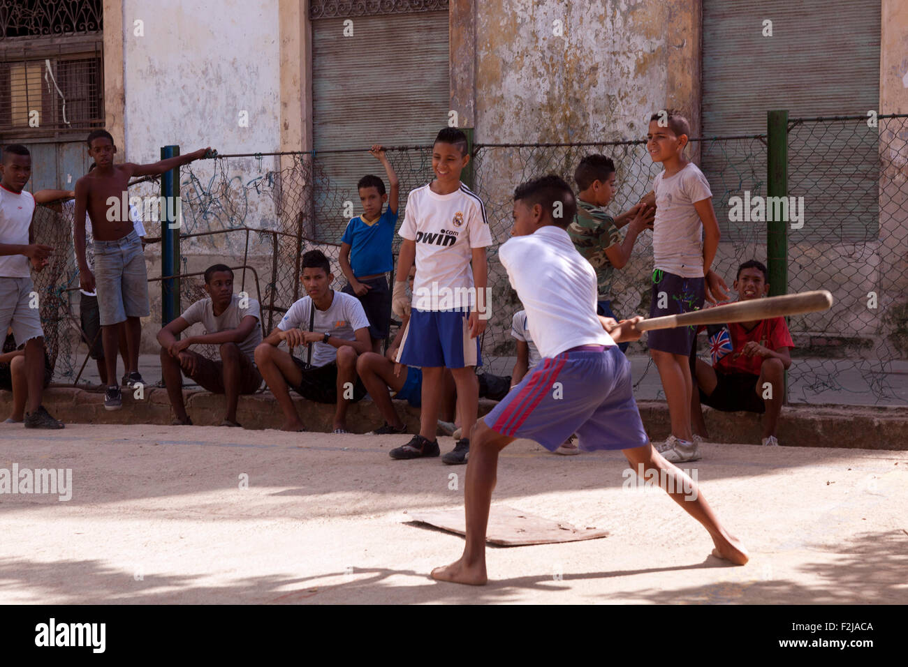 Kids playing baseball in Havana, Cuba. Stock Photo