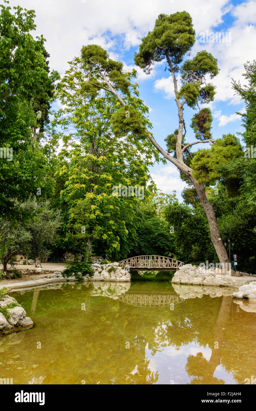 Central Lake And Bridge In The National Gardens Athens Greece