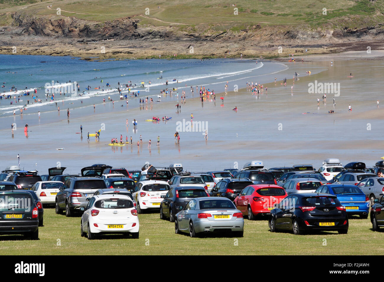 North Cornwall Polzeath cliff top car park popular spot view over