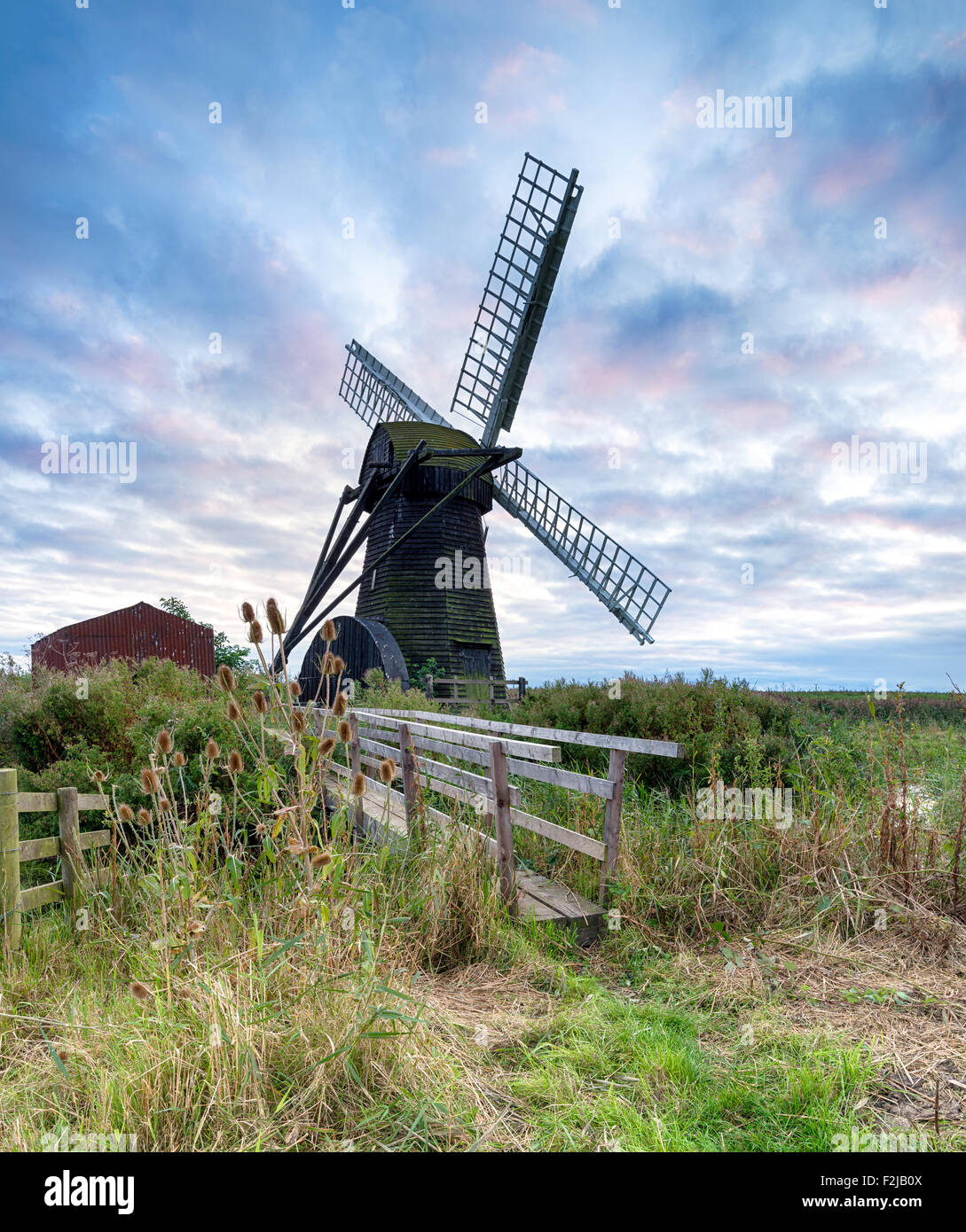 A cloudy sunset at Herringfleet windmill on the Suffolk end of the ...