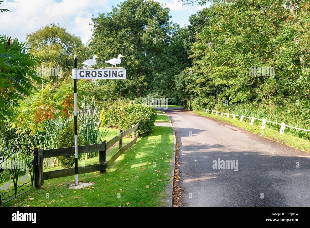 A ducks crossing sign on the Norfolk Broads Stock Photo