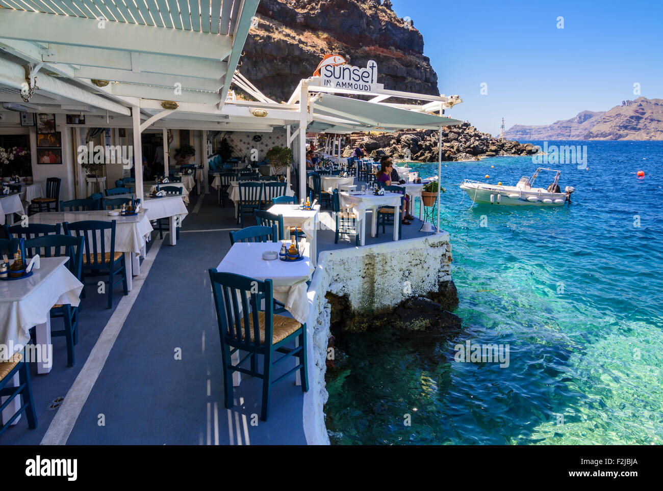 Fish Taverna in Ammoudi, Santorini, Cyclades, Greece Stock Fish Taverna in Ammoudi, Santorini, Cyclades, Greece Stock