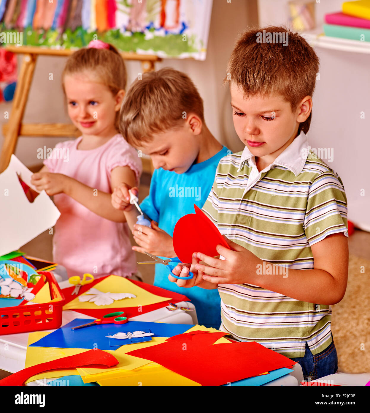 Children Teacher Cutting Out Scissors Paper Stock Photo 259010789