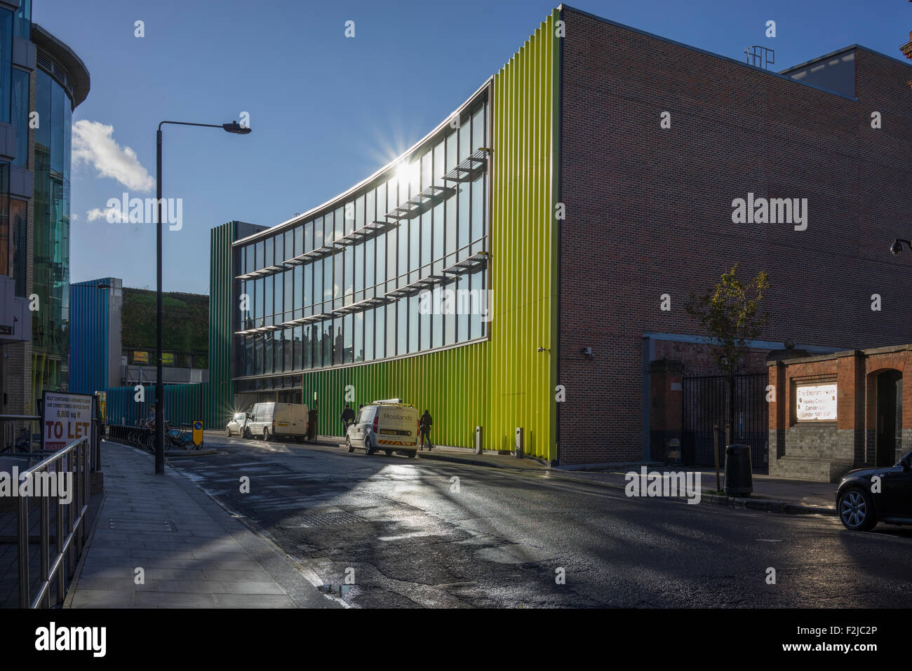 MTV studios redeveloped in Hawley Crescent Camden Town London England Stock Photo