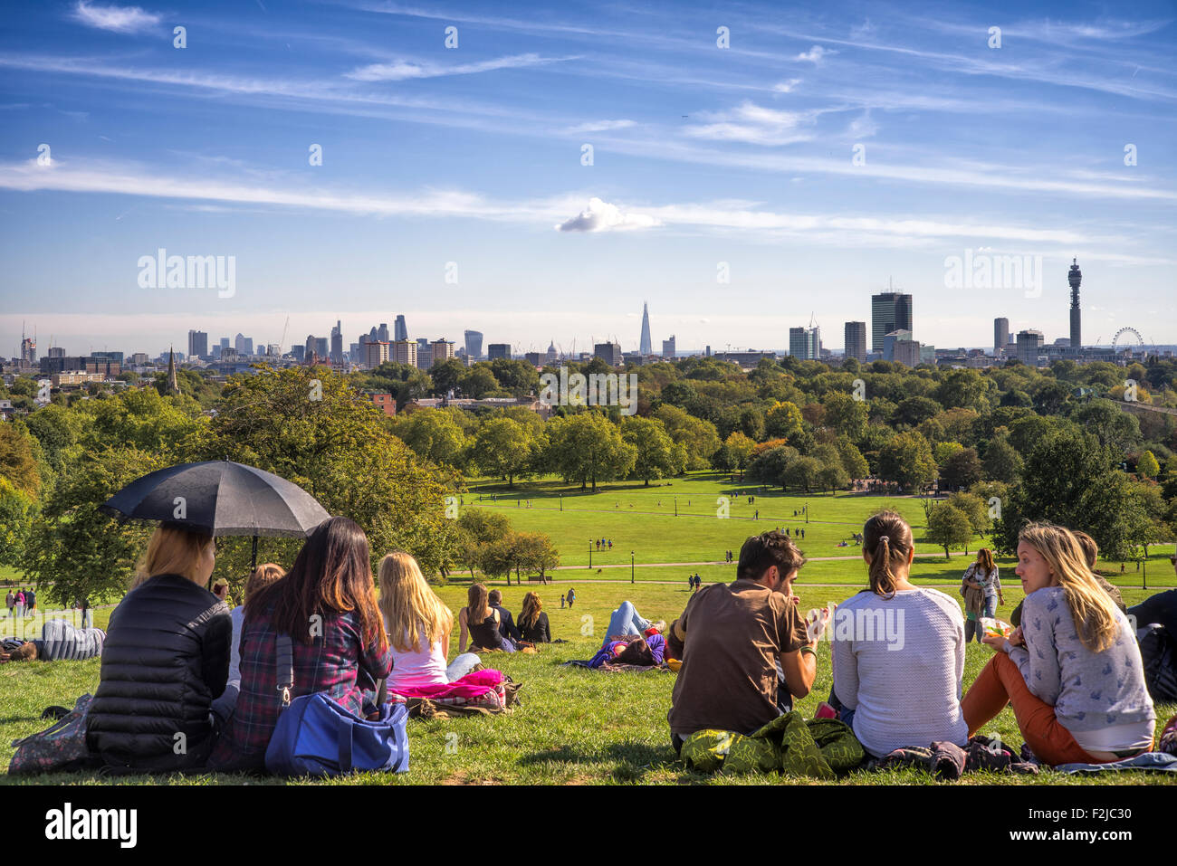 Primrose Hill in Camden Town London looking down on the London skyline England UK Stock Photo
