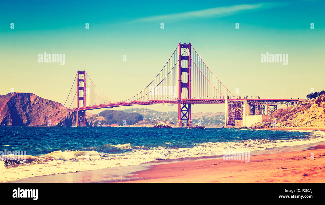 Retro style photo of Golden Gate Bridge, San Francisco, California, USA. Stock Photo