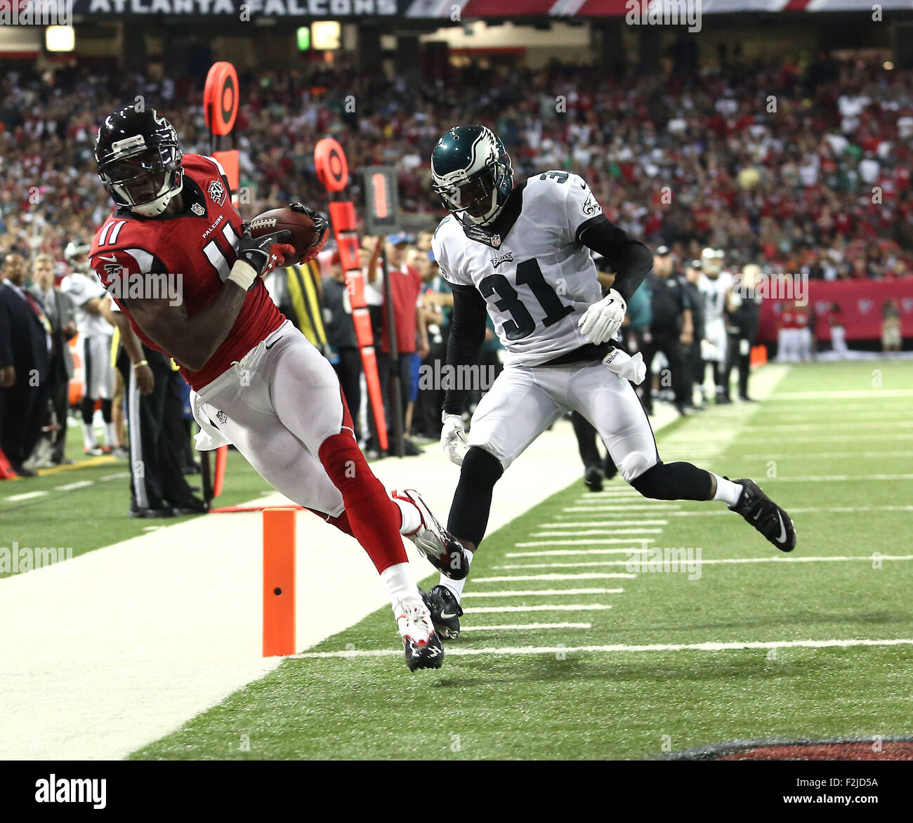 September 14, 2015: #11 Julio Jones of the Atlanta Falcons in action during NFL Monday Night Football game between Philadelphia Eagles and Atlanta Falcons in the Georgia Dome in Atlanta Georgia. The Atlanta Falcons won the game 26-24. Butch Liddell/CSM Stock Photo