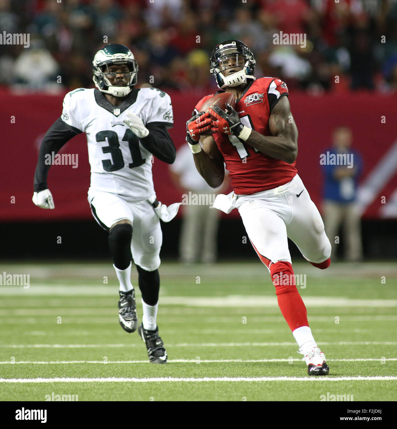 September 14, 2015: #11 Julio Jones of the Atlanta Falcons in action during NFL Monday Night Football game between Philadelphia Eagles and Atlanta Falcons in the Georgia Dome in Atlanta Georgia. The Atlanta Falcons won the game 26-24. Butch Liddell/CSM Stock Photo