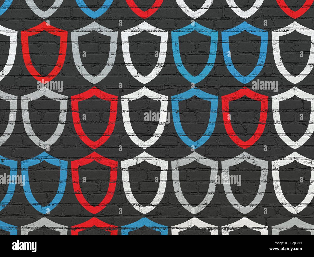 Safety concept: Contoured Shield icons on wall background Stock Photo ...