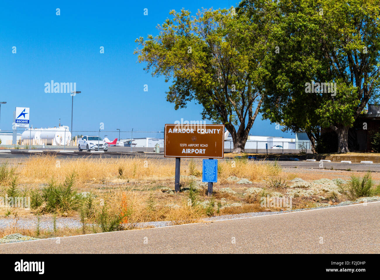A sign for Amador County Airport near Jackson California Stock Photo