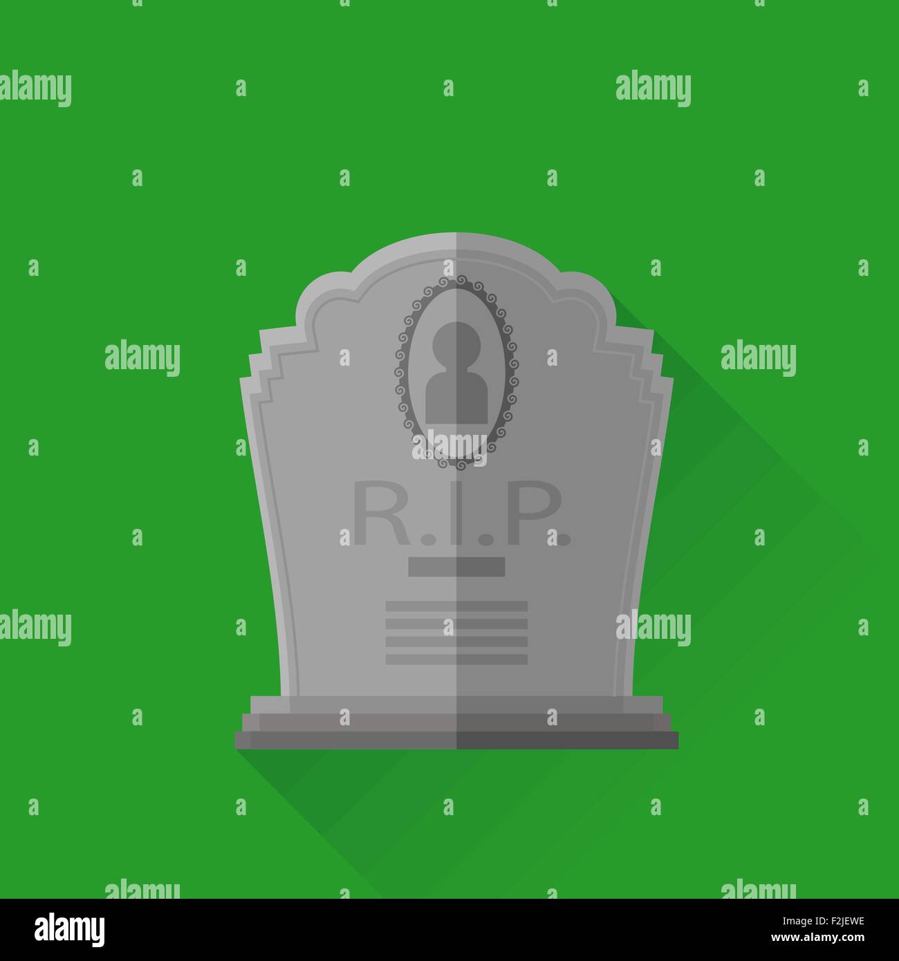 Grey Gravestone Isolated on Green Background. Stock Vector