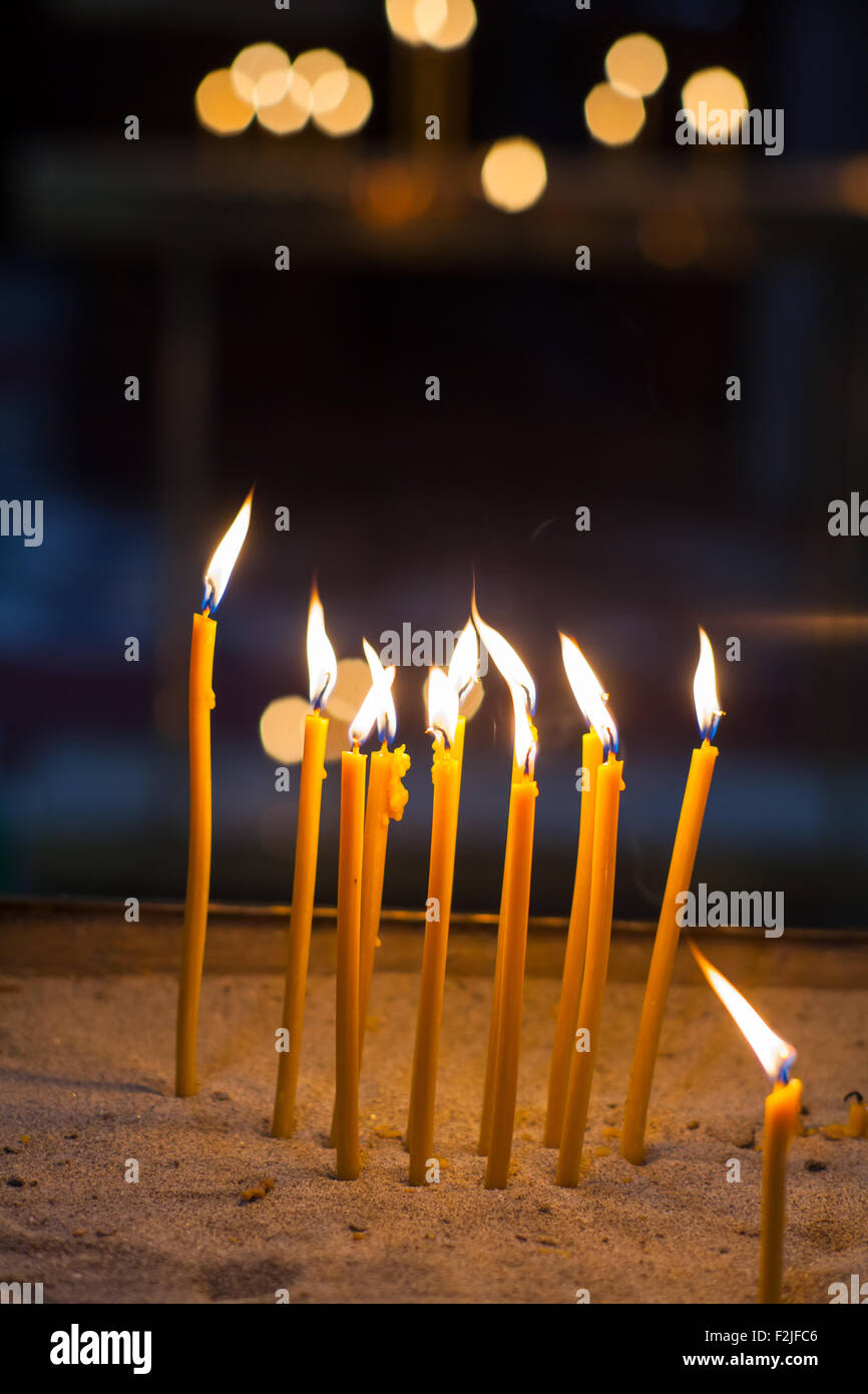 Close up of religion ceremony candles in church Stock Photo Alamy