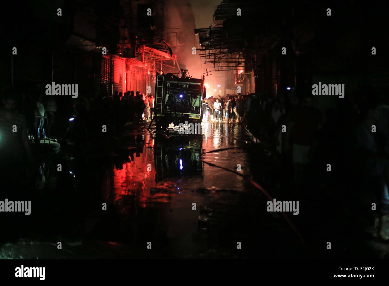 Sept. 19, 2015 Cairo, Cairo, Egypt Egyptian firefighters inspect