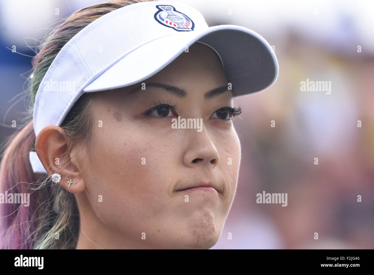 St. Leon-Rot, Germany. 20th Sep, 2015. US golfer Michelle Wie during the Solheim Cup in St. Leon-Rot, Germany, 20 September 2015. Two teams consisting of the best twelve professional female golfers from Europe and the United States, respectively, take part in the biennial golfing team tournament, with the competition venues rotating between Europe and the US. Germany is hosting the Solheim Cup for the first time. Photo: UWE ANSPACH/dpa/Alamy Live News Stock Photo