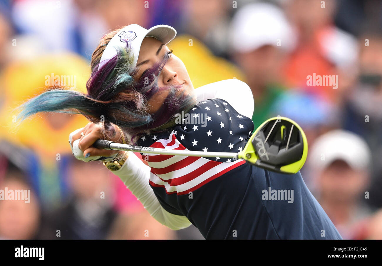 St. Leon-Rot, Germany. 20th Sep, 2015. US golfer Michelle Wie in action during the Solheim Cup in St. Leon-Rot, Germany, 20 September 2015. Two teams consisting of the best twelve professional female golfers from Europe and the United States, respectively, take part in the biennial golfing team tournament, with the competition venues rotating between Europe and the US. Germany is hosting the Solheim Cup for the first time. Photo: UWE ANSPACH/dpa/Alamy Live News Stock Photo
