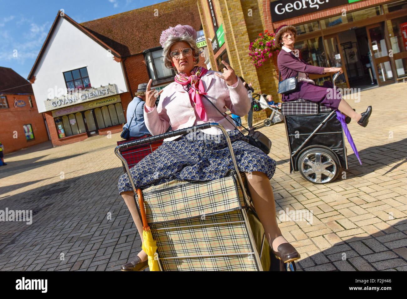 South Woodham Ferrers, UK. 20th September, 2015. The world's first and only shopping dance display team, Granny Turismo, perform in South Woodham Ferrers town centre. Credit:  Gordon Scammell/Alamy Live News Stock Photo