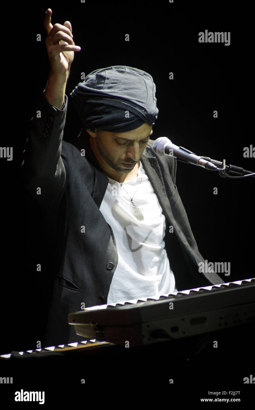 Milan Italy. 19th September 2015. The Israeli singer-songwriter Idan Raichel known for The Idan Raichel Project performs live on stage at Teatro Elfo Puccini during the MITO SettembreMusica Festival 2015 with special guest Italian singer Ornella Vanoni Credit:  Rodolfo Sassano/Alamy Live News Stock Photo