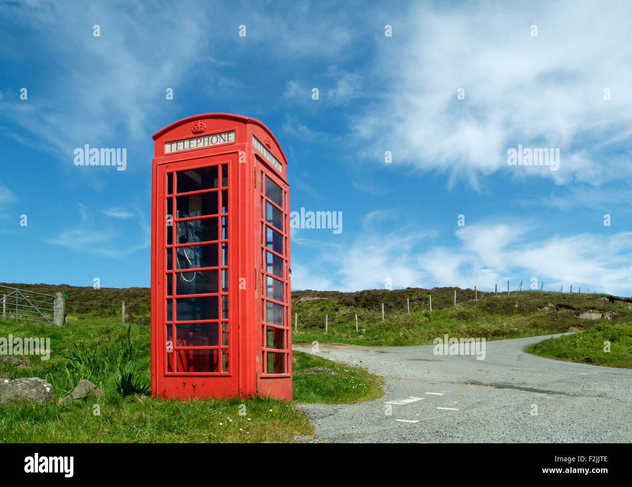 Telephone box in the country, isle of skye, scotland, great-britain, europe Stock Photo