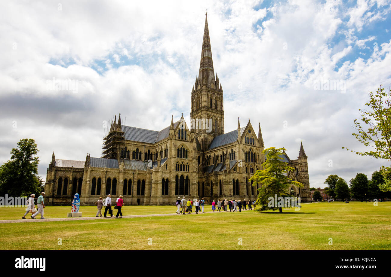 Salisbury cathedral featuring the tallest spire in the UK Stock Photo