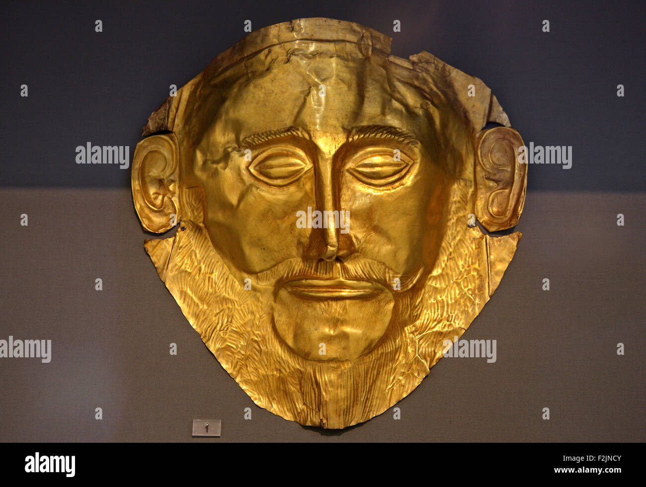 The 'Mask of Agamemnon' (original) in the National Archaeological Museum of Athens, Greece. Stock Photo