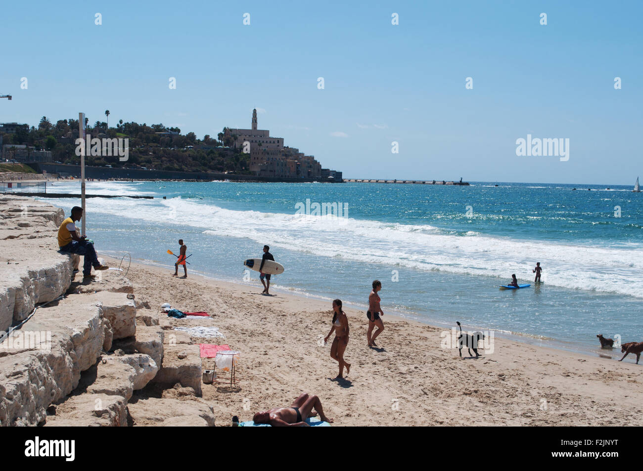 Israel: Old city of Jaffa seen from the beach, summer day in Israel Stock Photo