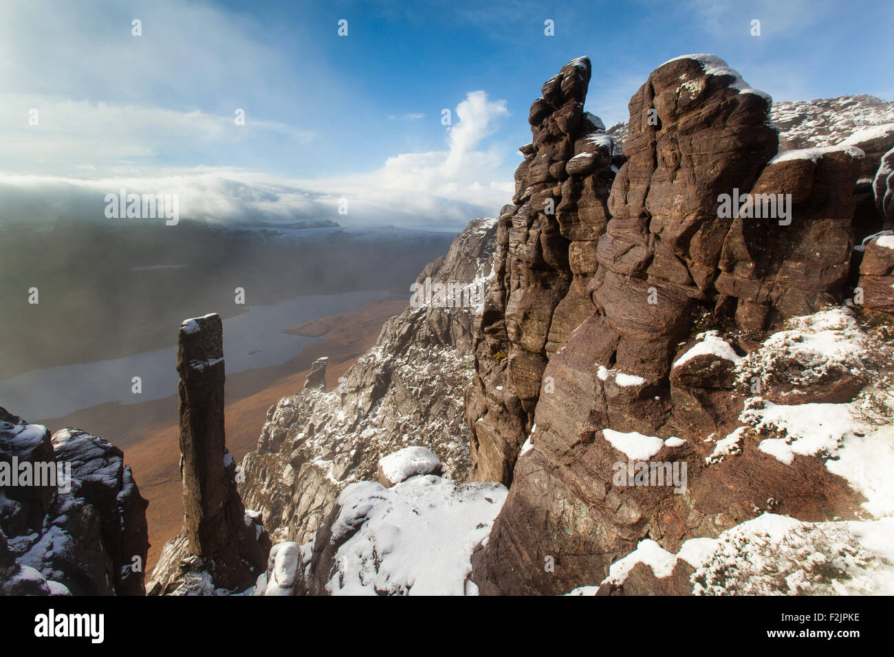 View from Stac Pollaidh in winter, Scotland Stock Photo