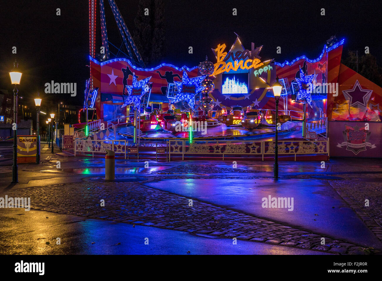 Funfair Carousel at night, Wiener Prater, Vienna, Austria, Europe Stock