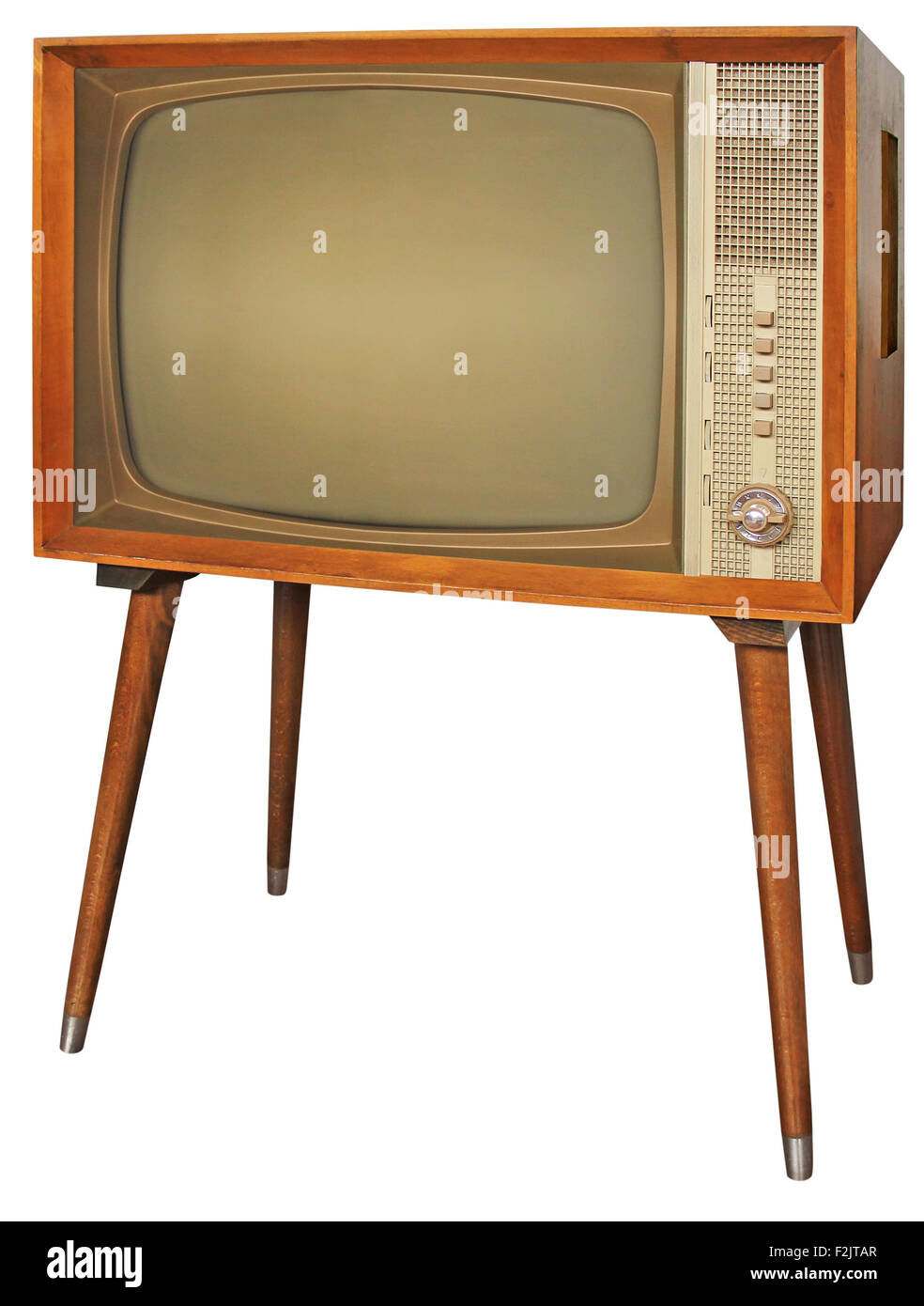 Wooden Old television isolated with clipping path Stock Photo