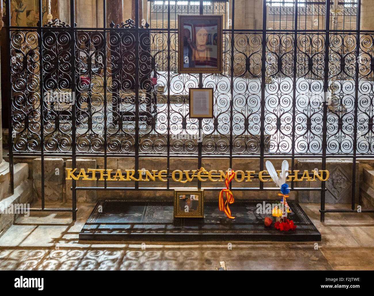 Tomb of Katharine of Aragon (Catherine of Aragon), first wife of King Henry VIII, Peterborough Cathedral, Peterborough, UK Stock Photo